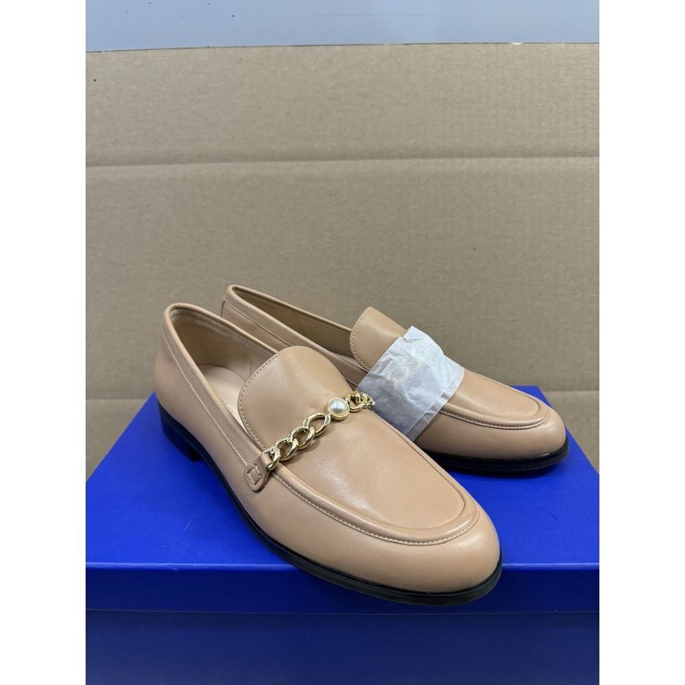 Stuart Weitzman Owen Pearl Chain Leather Loafer Shoes Flats Women's 9.5B New